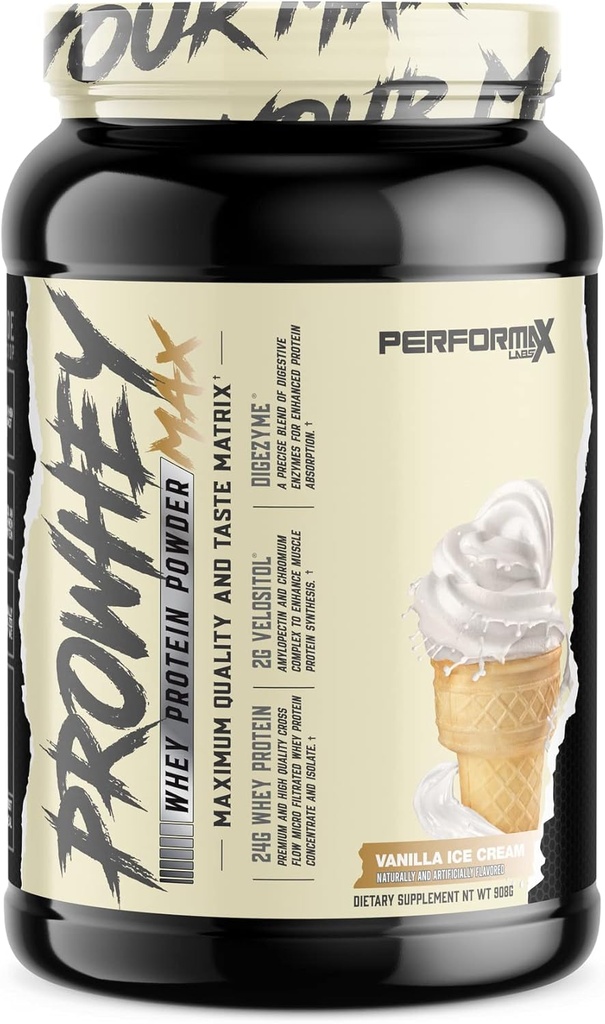 Prowhey Max Whey Protein Powder 124; Maksimum Quality and Tasity Averty 124; 24g Protein dengan Added Digetical Enzymes; Deticious Flavors (Vanilla Ice Cream, 2 Pounds)