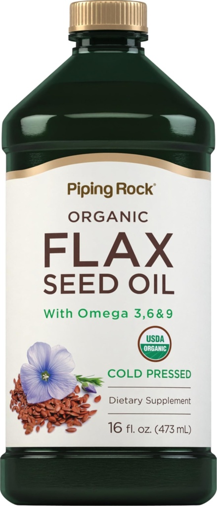 Piping Rock Flaxseed Oil 124; 16 Fl Oz 124; dengan Omega 3 6 9 14; Organic Cold Press Liquid Suplemen 124; Vegetarian, Non- GMO, Gluten Free Formula