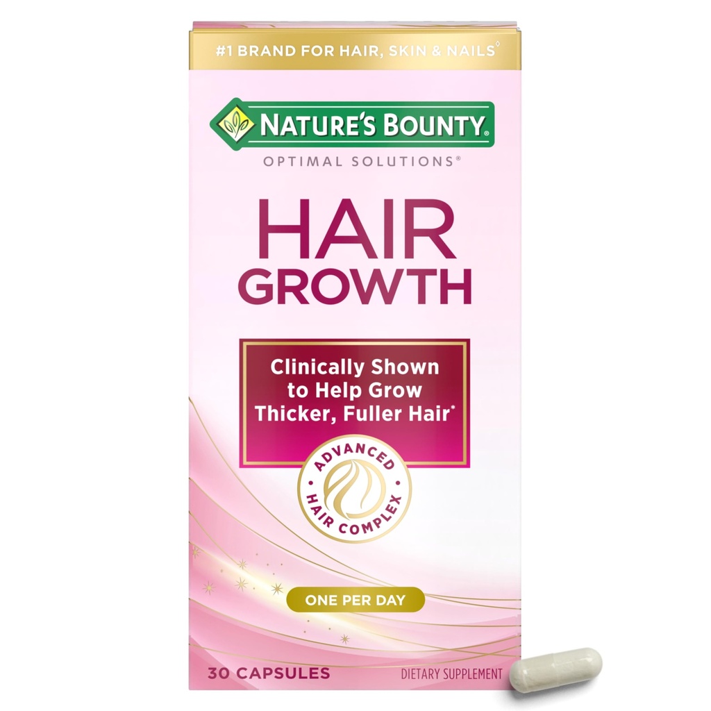 Nature 's Bounty Optimal Solutions Pertumbuhan Rambut dengan Biotin, Pertumbuhan Rambut Vitamin dengan Biotin Silicon & Arginine, 1 per Hari, 30 Kasules, Satu Bulan Supply