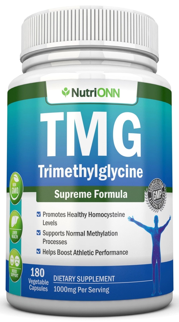 Suplemen Trimethylglycine TMG - 10000mg - 180 Capsules - Premium Pure Betaine Anhydrous - Mendukung Homocysteine Normal & Tekanan Darah Levels - Promemasuki Proses Metilasi - Non-GMO Formula