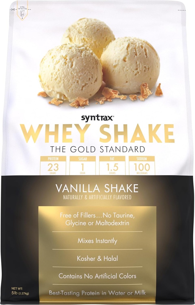 Syntrax Nutrition Whoy Shake, Cold Filtered & Undenatured Whey Protein Powder Blast, Vanilla Shake, 5 lbs - dengan Real Vanilla Bean Specks