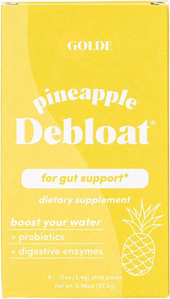 GOLDE Pineapple Debloat - Probiotic Supplement for Natural Bloat Relief and Lasting Digetical Balance - Vegan, Keto, Lower-Sugar - 8 Servis