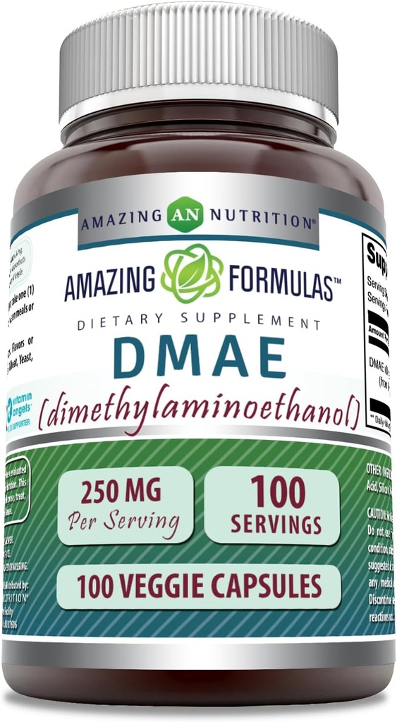 Amazing Formulas DMAE Supplemen 126; 250 Mg 124; Veggie Capsules 14; Non-GMO 124; Gluten- Free 124; Dibuat di USA (1 Pack, 100 Count)