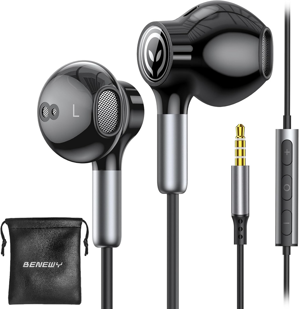 BENEWY Wired Earbuds dengan Mikrophone, Wered Earphones in - Ear Headphones, Volume Control, Powerful Bass dan Clear Audio, 3.5mm Jack Earbuds untuk iPhone, iPad, Laptop, Komputer, MP3