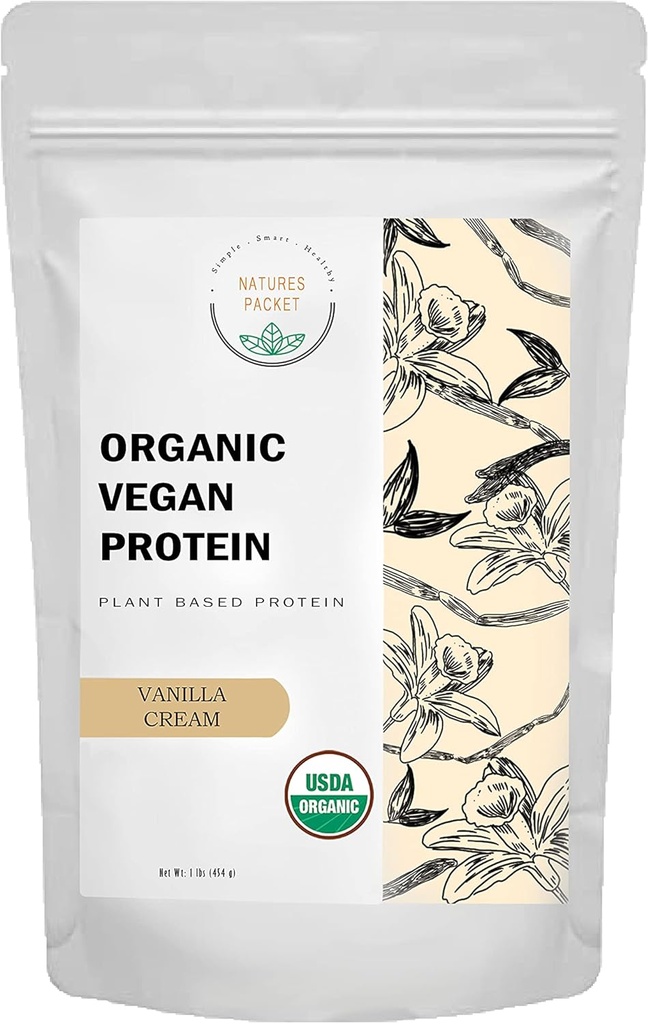Vegan Powder Organik Protein - Tanaman berbasis Protein, Vanilla Flavor - Non Dairla, Laktosa Bebas, Tidak Gula Ditambahkan, Gluten Bebas, Soy Bebas, Non-GMO, Ketogenic Vegan Blend - 1 lb, 16 Ounce