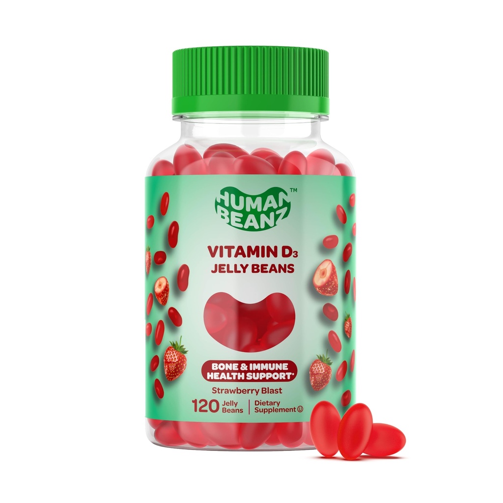 Vitamin D3 Jelly Bean Gummies for Adules, IU Vitamin D, Nutonational Vegetarian Suplemen, 120 Strawberry Blast Jelly Beans, Kosher