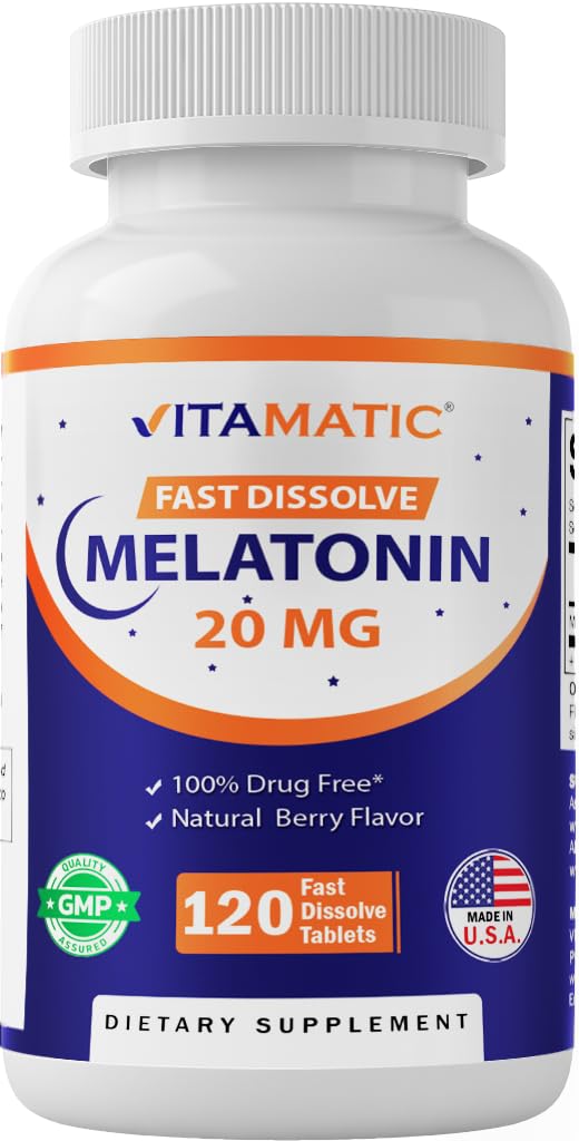 Vitamatic Melonatin 20 mg Tablet -Natural Berry Flavor - 120 Vegetarian Tablet per Botol - 6 Botol (Total 720)