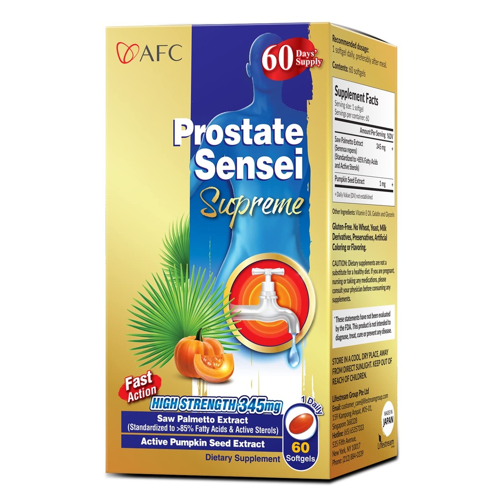 AFC Japan Prostate Sensei Supreme - Saw Palmetto Suplement for Men with Fatty Acids & Spols - Support Urinary Flow, Bladder Fungsi, Kesehatan Rambut - Promitty Dukungan Formula, 2 Bulan Suppply
