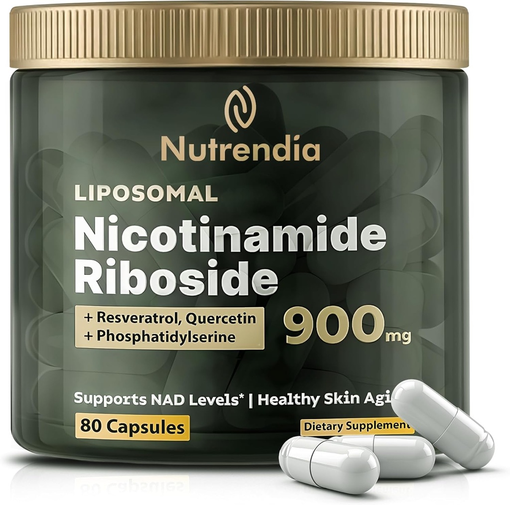 NAD + Lipomal Nicotinamide Riboside dengan Resveratrol & Quercetin NAD + - Premium Suplemen Anti- Aging, Enhanced Energy, Peningkatan Fokus, Cellular Dukungan - 80 Tertinggi Capsules-900mg