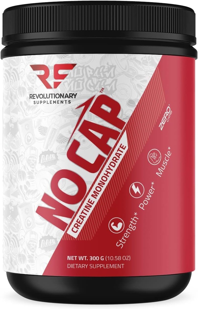 Suplemen Revolusioner No Cap Creatine Monohydrate Powder - 5mg per Scoop, 60 Servings - Perkembangan Muscle Enhance, Boost - 100% Murni, Aman dan Efektif