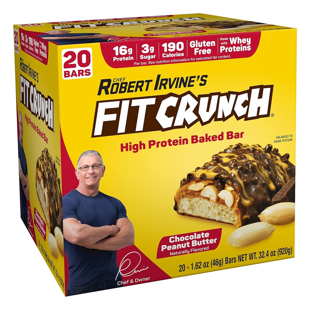 FITCRUNCH Protein Bars, Snack Size Value Pack, Gluten Free, Dibuat dengan Whey Protein (20 Snack Ukuran Bars, Peanut Butter)