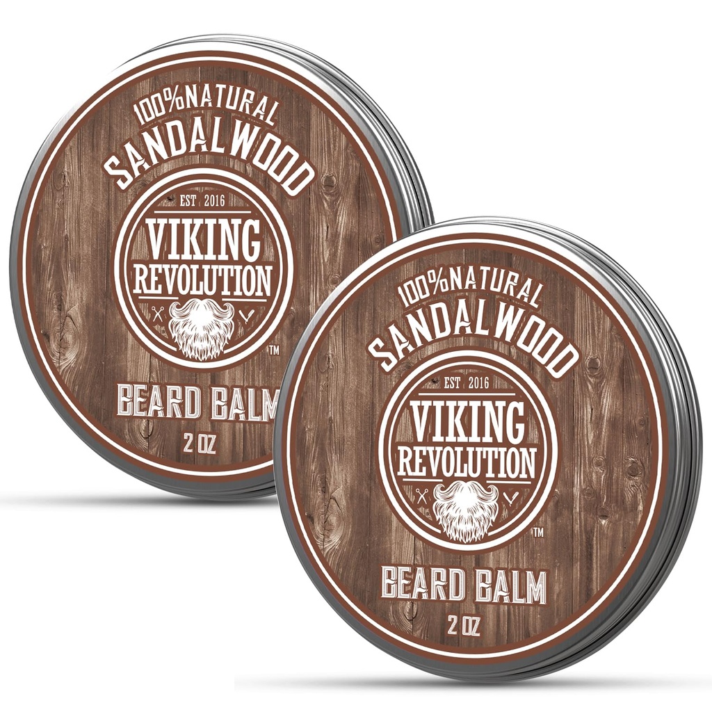 Revolusi Viking Sandalwood Balm - Beard Butter with Argan Oil, Beard Softtener for Men with Jojoba Oil - Beard Moisturizer for Men with Beeswax - Beard Wax for Men (2oz, 2 Pack)