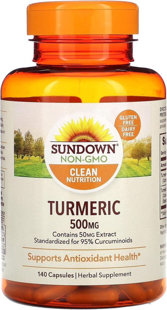 Sundown Turmeric Suplement, 500 mg, Supports Antioksidant Health, 140 Capsules