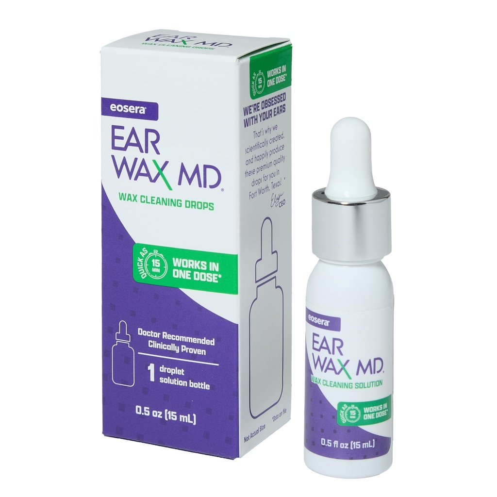 eosera ® Ear Wax MD ® - Ear Wax Wax Removal Drops - Breaks Down & Dissolve Earwax in Just 1 Treatment - Doctor Rekomendaded & Clinical Proven - Gentle & Safe - 15-mL
