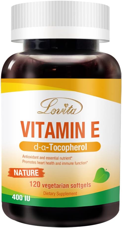Lovita Vitamin E 400 IU Softgels, Natural Vitamin E 268 mg (sebagai D Alpha Tocopherol), Vegan Vitamin E for Heally Skin, Nails & Imune System Dupport, 120 Vegetarian Softgels