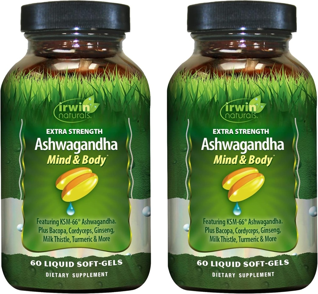 Irwin Superior Ekstra Kekuatan Ashwagandha - 60 Liquid Soft- Gels - Membantu Boost Fisik & Mental Performance - dengan Tumeric & Milk Thistle - 60 Hamba