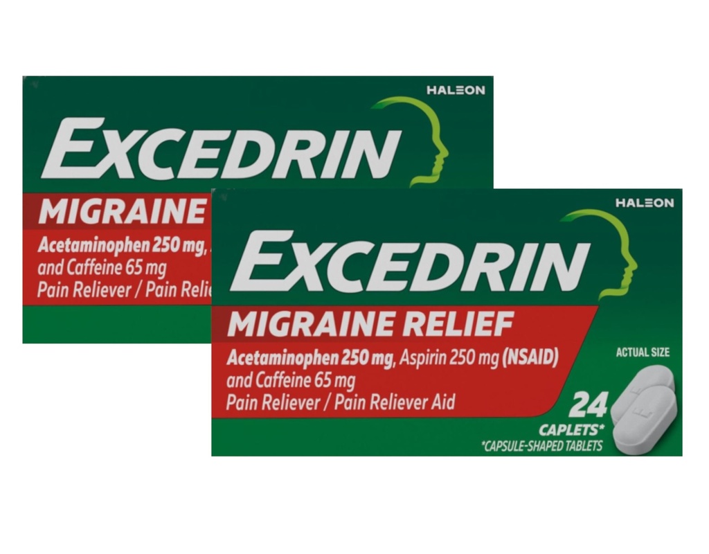 Caplet Reliver Migraine Excedrin, 24 Count (Paket 2)