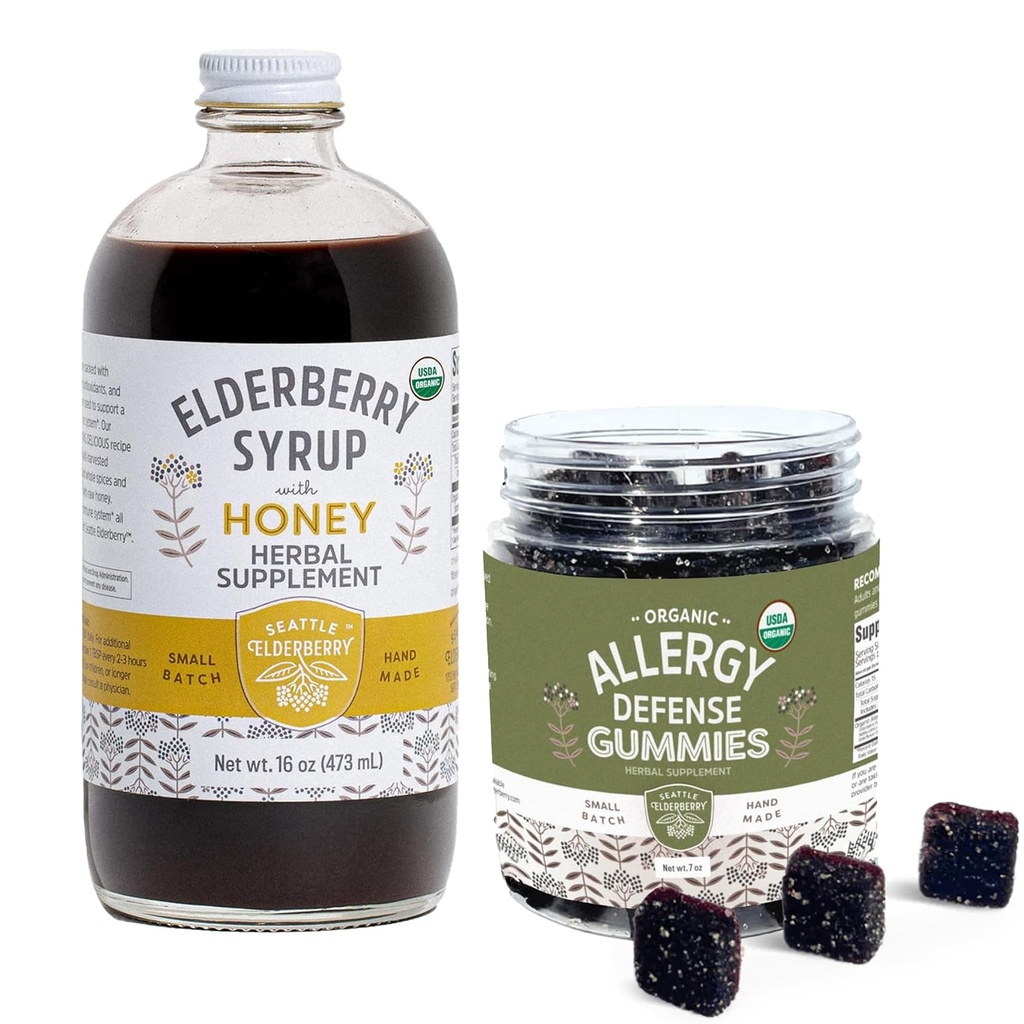 Herbal Suplemen Syrup & Gummies Bundle - Sebuah 16oz Bottle of Elderberry Syrup dengan Madu & 7oz asli Elderberry Gummies Terbuat dari Hanya Ingreasi Organik di Amerika Serikat