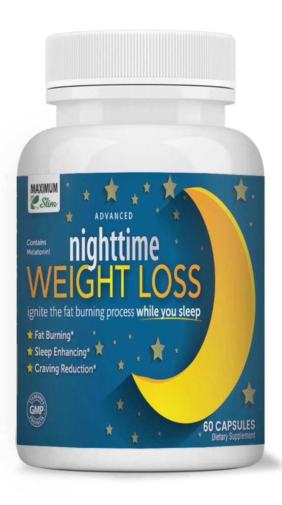 Maximum Slim Nighttime Weight - Gentle Fat Burning & Sleep Aid - African Mango, Resveratrol & Green Tea - Non-GMO, Vegan, 60 Capsules