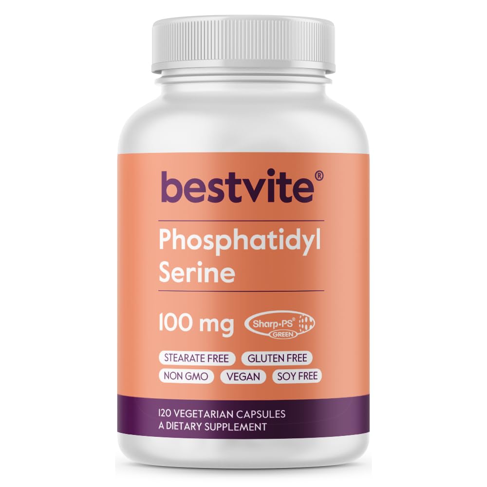 BestVITE PFoshatidlyserine 100mg per Capsule (120 Vegetarian Capsules) dengan Sharp-PS = Green - Patenkan dan Diuji Secara klinis - Bebas Terpaksa - Soy - Gluten Free - Vegan - Non GMO