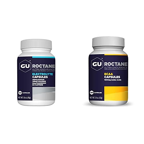 GU Energy Roctane Ultra Endurance Variety Pack; Electrolite Capsules dan BCAA Branch Chain Amino Acid dengan Vitamin B Capsules, 2 Botol (110 Total)