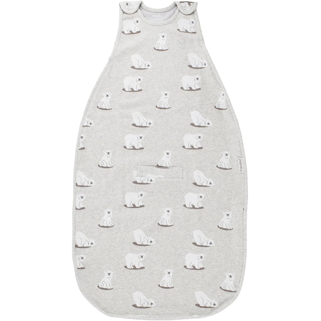 Woolino 4 Season Sleep Sack - Ultimate Merino Wool and Organic Cotton Sleep Bag - Two-Way Zipper Adjustable Size Sleep Sack for Baby (2- 24 Bulan) - Polar Bear