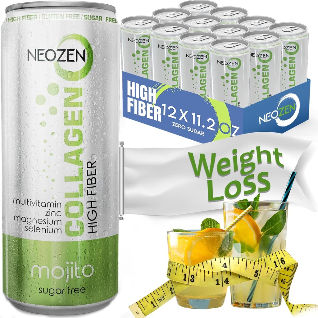 NEOZEN Collagen Sparkling Drinder Dgn Dietary Fiber - Nutriced Nutrients for Wellness - Sugar Free - Keto- Friendly - No Gluten - No Caffeine - 112 flf oz (12 Pack)
