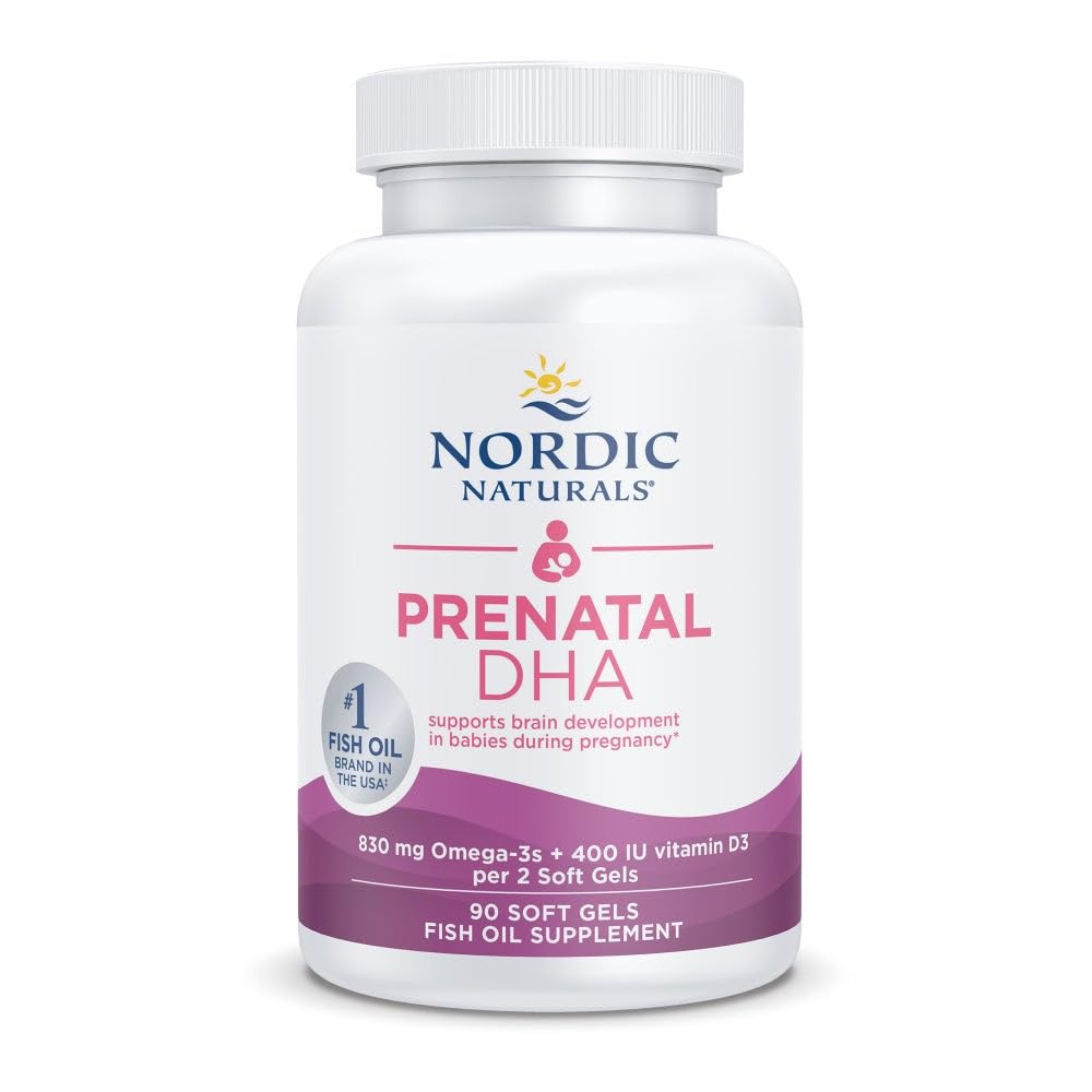 Nordic Comment Prenatal DHA, Unflafeted - 90 Soft Gels - 830 mg Omega-3 + 400 IU Vitamin D3 - Mendukung Pengembangan Otak pada Bayi Selama Pregnancy & Lactation
