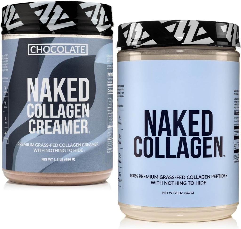 Coffee Creamers Nasked Chocolate 40 Servings + Collagen Peptides Protein Powder Unfearored 60 Servings Bundle: Non-GMO, Keto, Gluten- Free, Paleo- Friendly, Soy- Free.