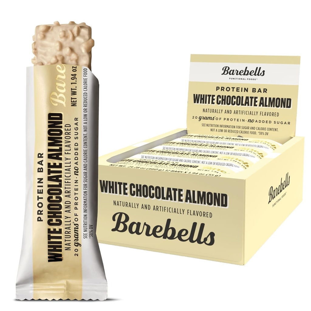Barebells Protein Bars White Chocolate Almond - 12 Count, 20g High Protein Treat - Chocolate Nutrection Bar dengan 1g Total Sugars - On- TheGo Breakfast or Postout Snack