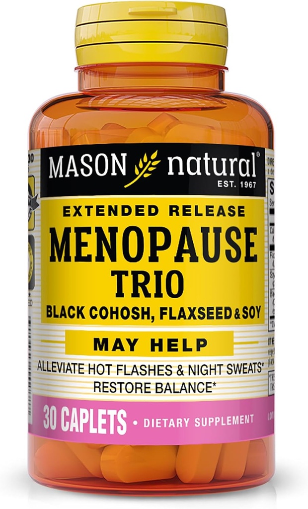 Mason Natural Menopause Trio: Black Cohosh, Flaxseed, & Soy (Extended Release) - May Aleviate Hot Flashes & Night Sweats *, Supports Healthy Hormone Balance *, 30 Caplets