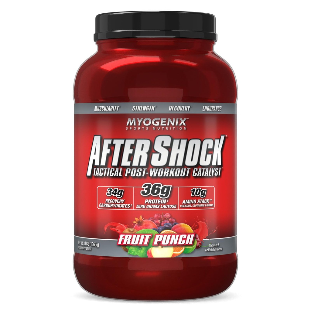 Myogenix Aftershock Post Workout - Muscle Growth Whein Powder - Speeds Up Muscle Growth and Recovery - Supports Joint Health and Replenishes Glycogen - Fruit Punch, 3 pon