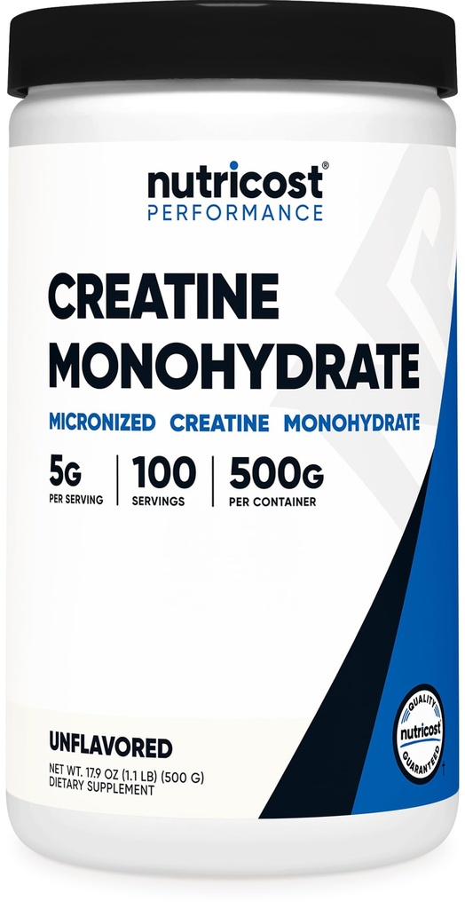 Nutricost Creatine Monohydrate Micronized Powder 500G, 5000mg Per Serv (5g) - 100 Serg, 17.9 Oz