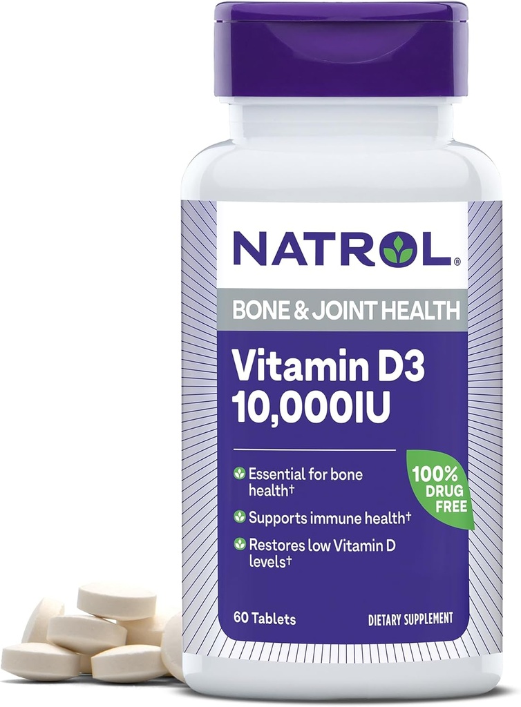 Natrol Vitamin D3 10.000 tablet IU, Dukung Kesehatan Keabadianmu, 60 Cacah