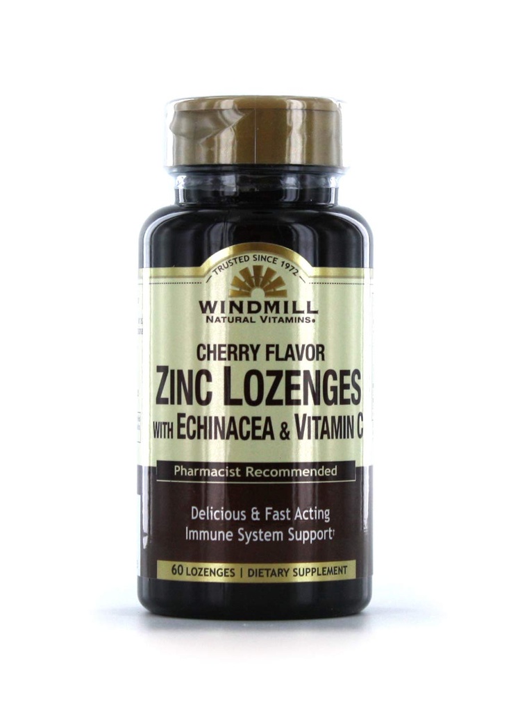 Windmill Vitamin Zinc Lozenges With Echinacea & Vitamin C - Cherry Flavor, 60 Lozenges, 60 Servings, 60 Count