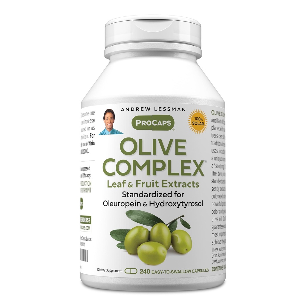 ANDREW LESSMAN Olive Complex - 240 Capsules - Daun dan Ekstraksi Buah. Standardisasi untuk Oleuropein dan Hydroxytropol untuk mendukung Kesehatan Kardiovaskular dan Imune. Kecil Mudah untuk menelan Kapsul