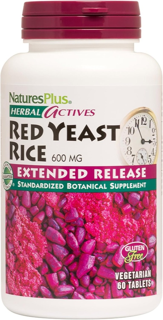 NaturresPlus Herbal Actives Red Yeast Rice Extended Rilis 600 mg - 60 Tablet, Paket 3 - Supports General Well- Vegetarian, Gluten Free - 180 Total Servis