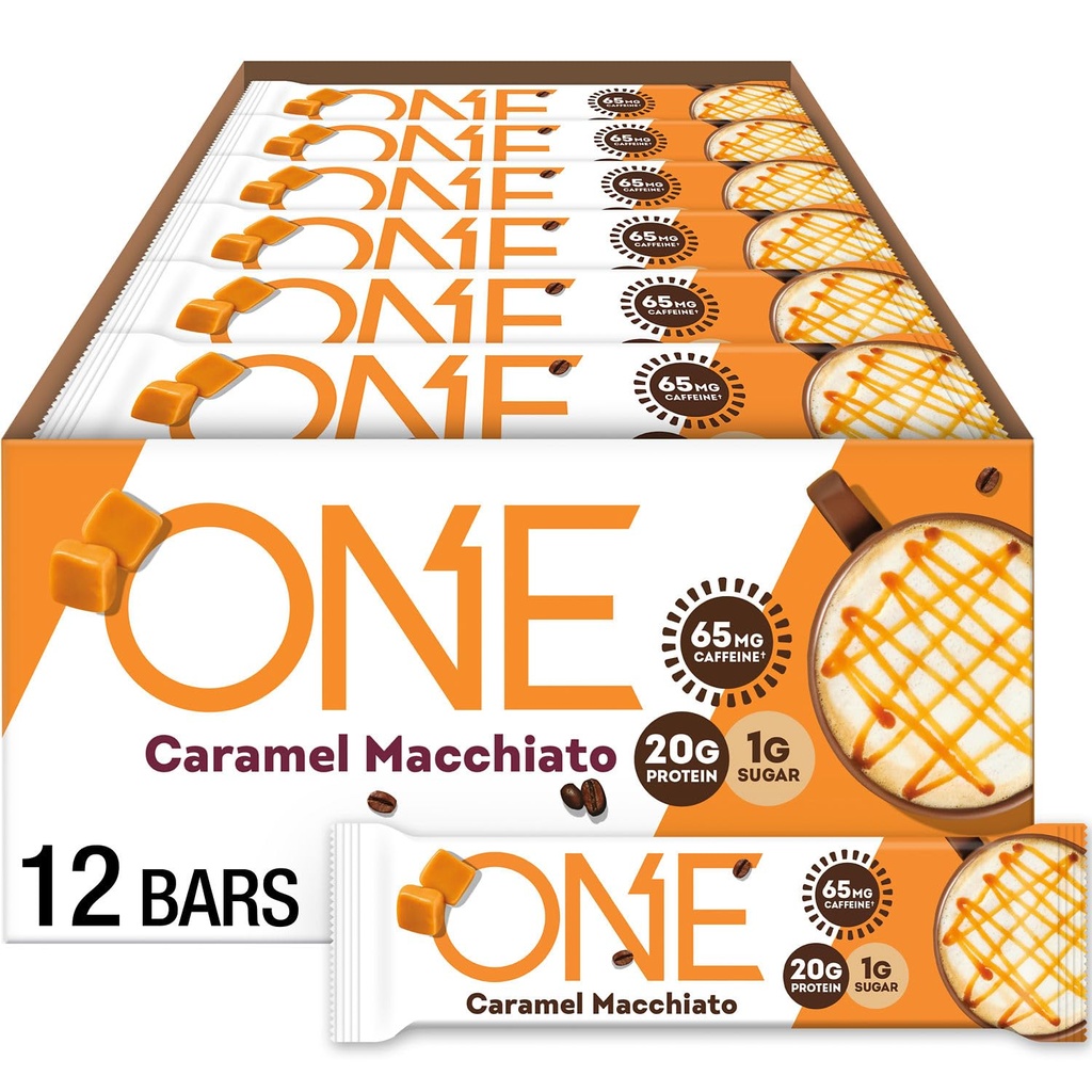 Satu Coffee Shop Caffeinated Protein Bars, Caramel Macchiato, Gluten Free with 20g Protein dan 65mg of Caffeine Energy, Pantry Staples, 2.12 oz (12 Count), Packaging May Wary