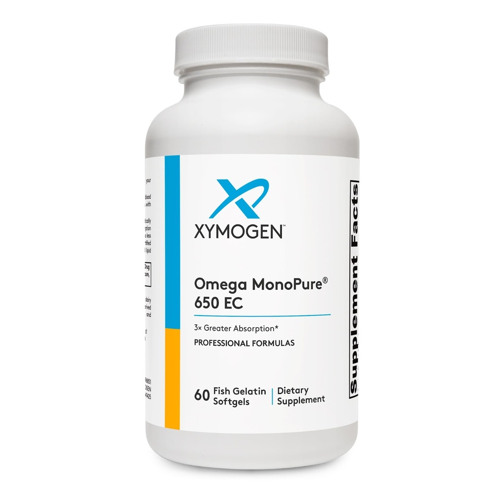XYMOGEN Omega MonoPure 650 EC - Omega-3 Suplemen Minyak Ikan untuk Perempuan & Pria - dengan EPA, DHA & DPA - Lebih kecil Softgeels dengan absorsi 3X Greater - Dukung Hati & Cognition (60 Softgel)