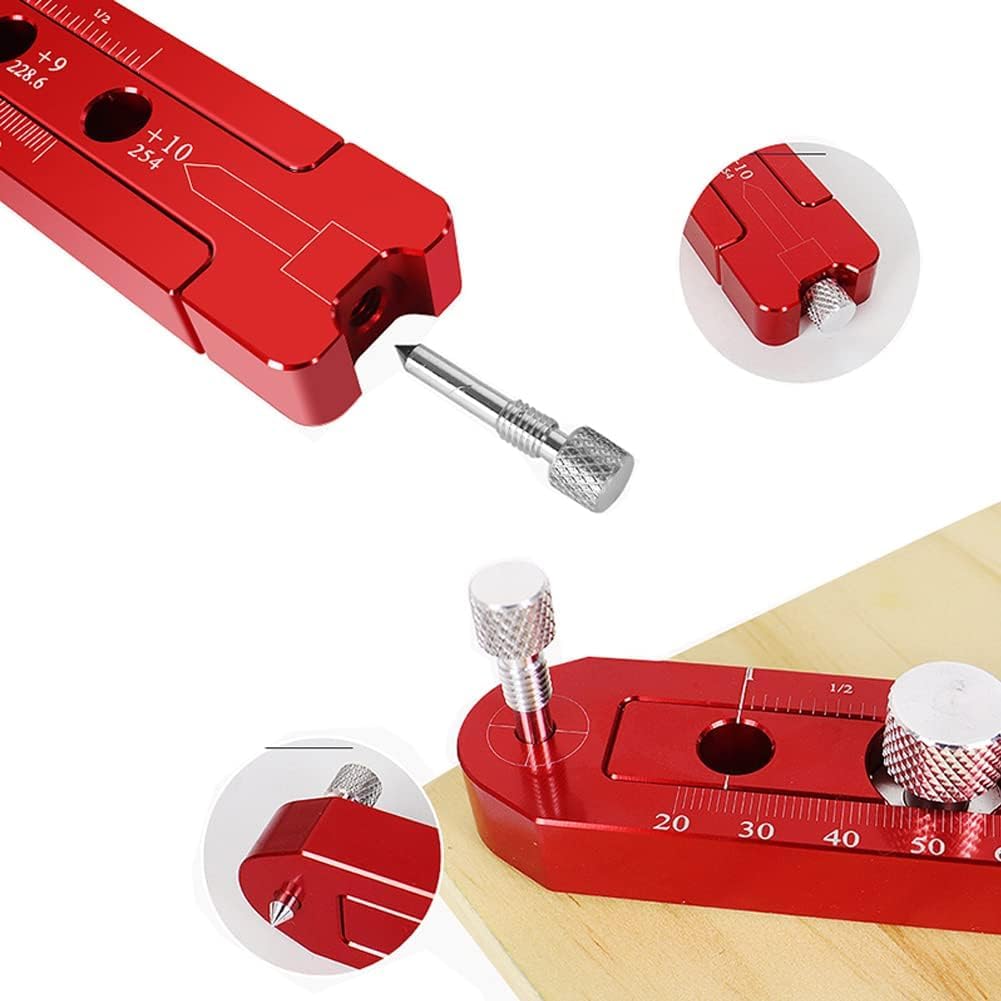 165mm Woodworking Compass Scriber, Woodworking Scribe Gauge, Adjustable Metric Arc Drawing Riler Scribing Circle Riler Marking Gauge Circle Marking Tool (Red)