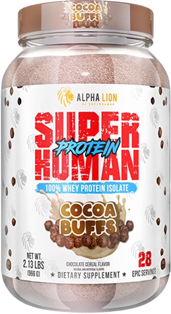ALPHA LION Superhuman Whey Protein Powder, Great Tasting Clear Whey Protein Isolate, Low Carb, Low Sugar, No Bloat Post Workout, Muscle Recovery & Growth (28 Servings, Cocoa Buffs)