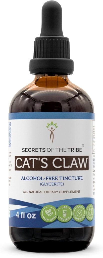 Rahasia Claw Tribe Cat Tirture Alcohol- Ekstrak Liquid Bebas, Claw Cat Wildmade (Uncaria Tomentosa) Bury Inner Bark (4 FL OZ)