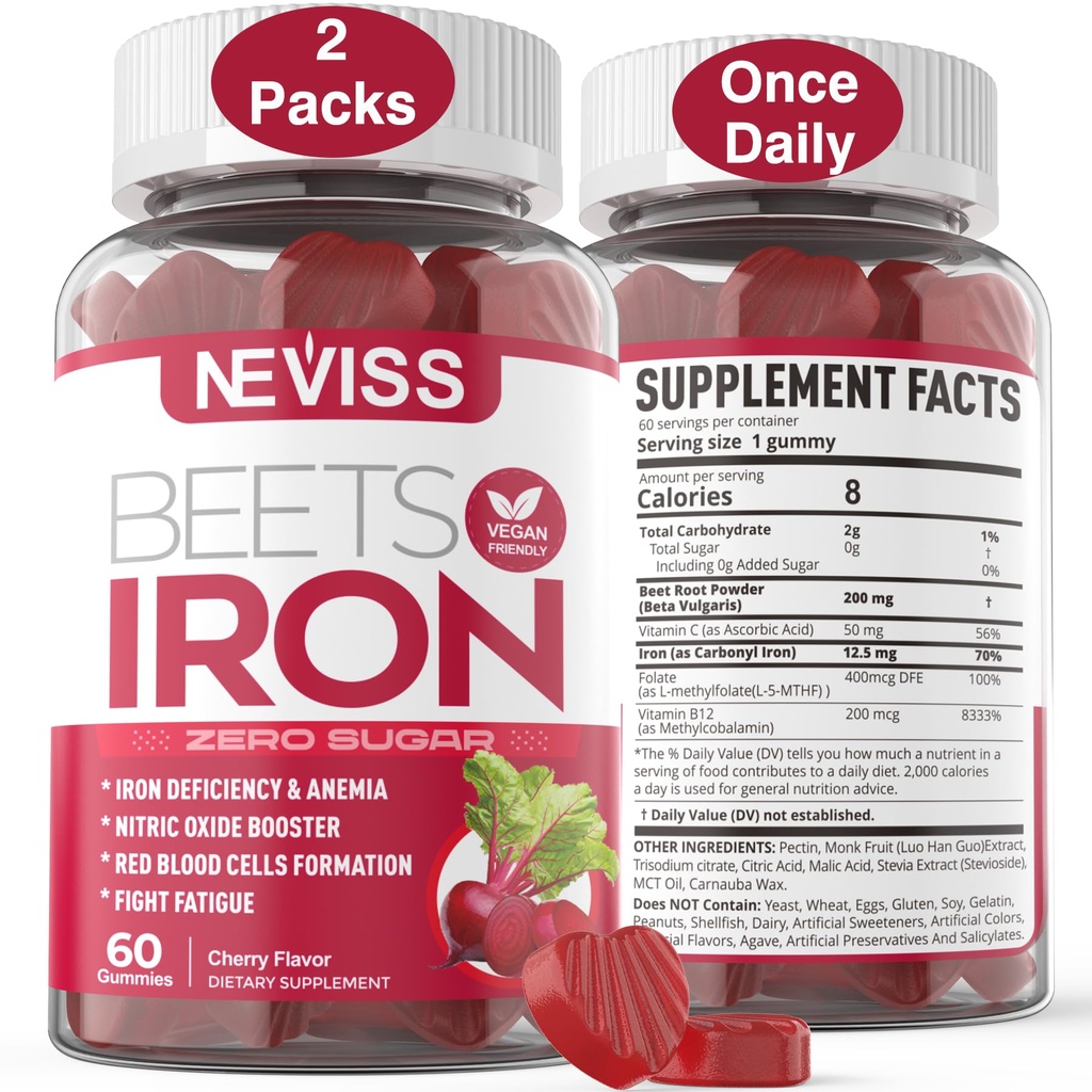 Julukan Root dengan Besi, Metil B12, Teriak, Vitamin C - Meningkatkan Oxide Nitric & Iron Levels, Dukungan Energi, Melawan Fatigue, Beetroot & Gentle Iron Suplemen, Sugar Free, 120 Cacah