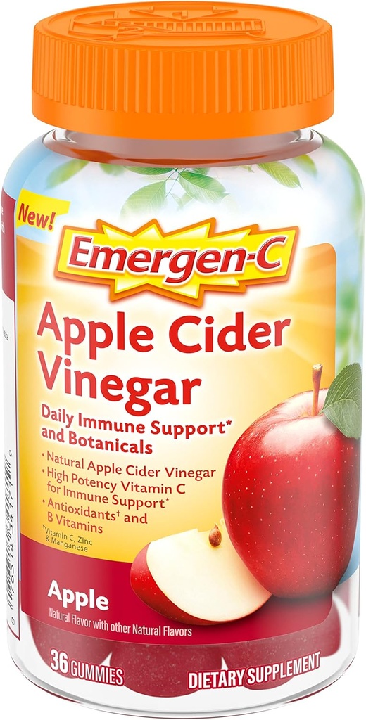 Emergen- C Apple Cider Vinegar Vitamin C Gummies, Dietary Suplemen untuk Dukungan Imune, Apple - 36 Cacah