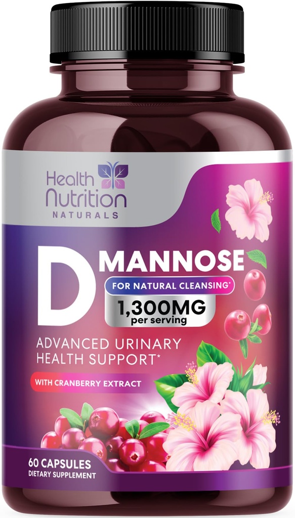 D-Mannose Supplemen 1.350mg - dengan Cranberry, Hibiscus & Dandelion - Fast-Acting, Natural Urinary Tract & Bladder Dukungan untuk Perempuan & Pria - Flush & Cleanse Impuities - NON-GMO, Vegan - 60 Capsules