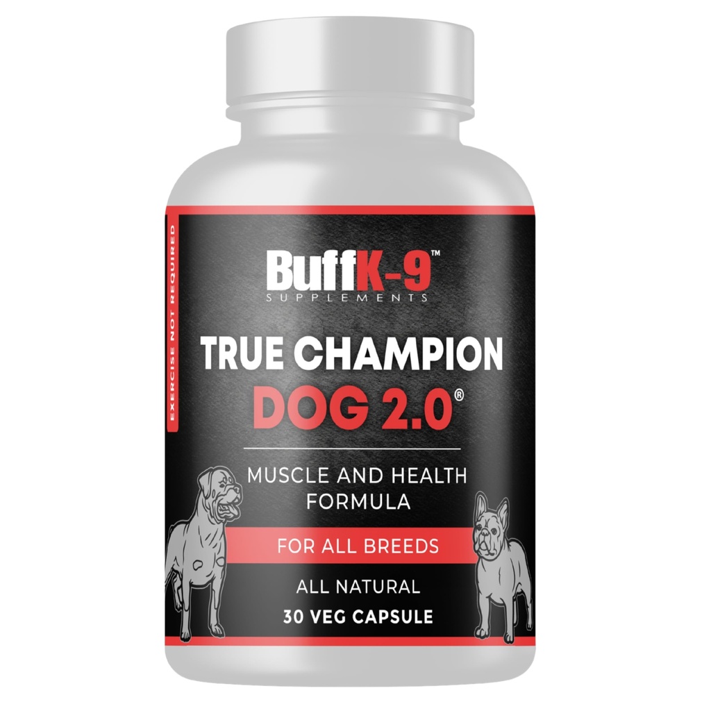 BuffK-9 True Champ 2.0 Pembangunan Suplemen untuk Dogs, Canine Dukung Capsules dengan Vitamin B6 B12 Ashwagandha Faunded for Muscle, Bone and Joint Sules, 30 Veg Capsules