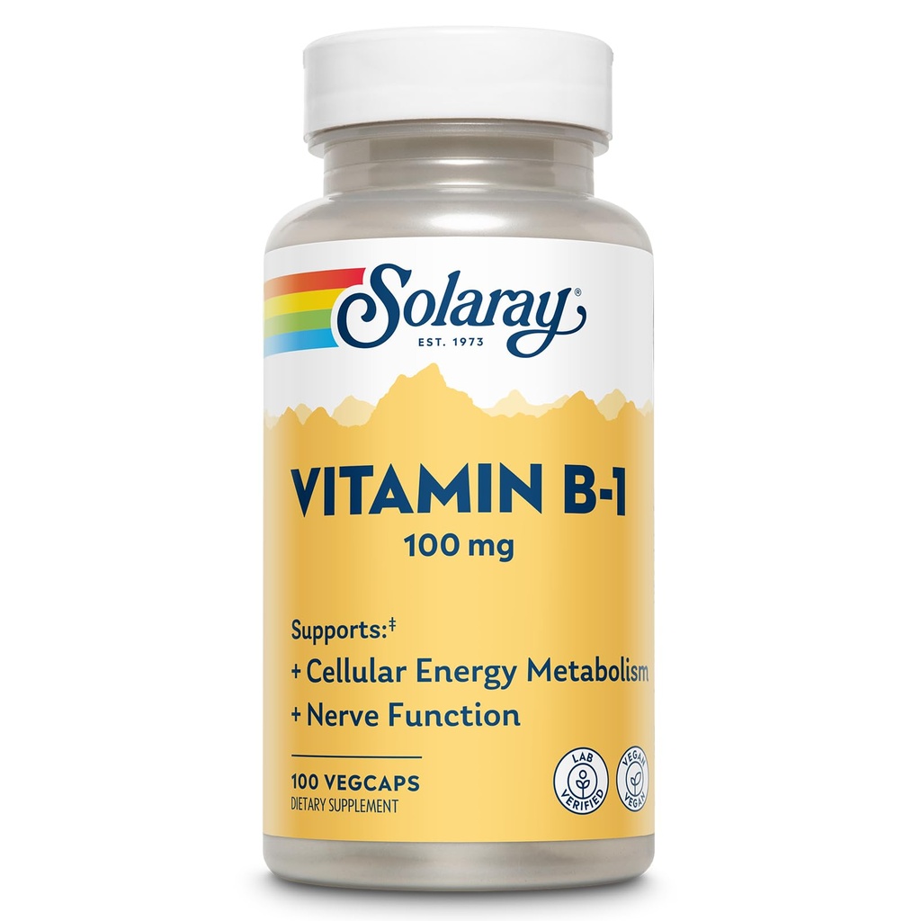 SOLARAY Vitamin B-100 mg 124; Healthy Energy Metabolisme, Skin, Brain, Heart & Nervous System Dukungan 124; 100 VexCaps