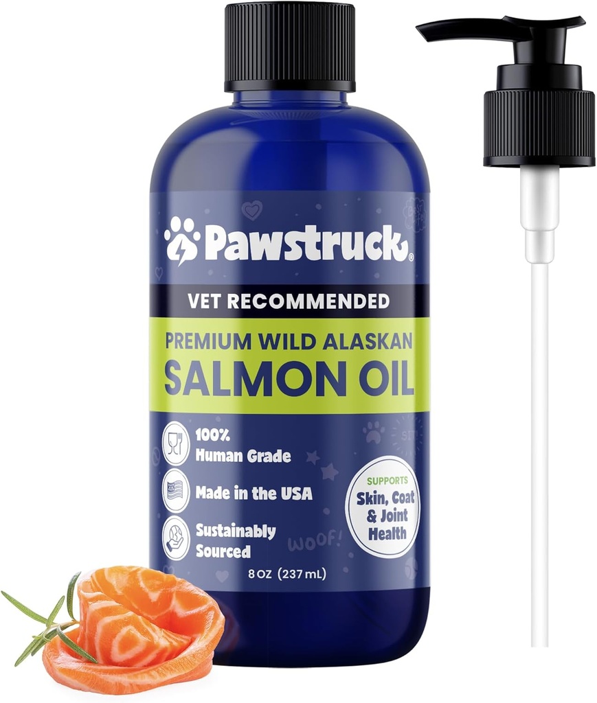 Pawstruck Murni Manusia-Kelas Wild Alaska Minyak Salmon untuk Anjing & Kucing - Omega 3 & 6, Tambahan Kekuatan EPA DHA Acids Gendut untuk Dukungan Imune