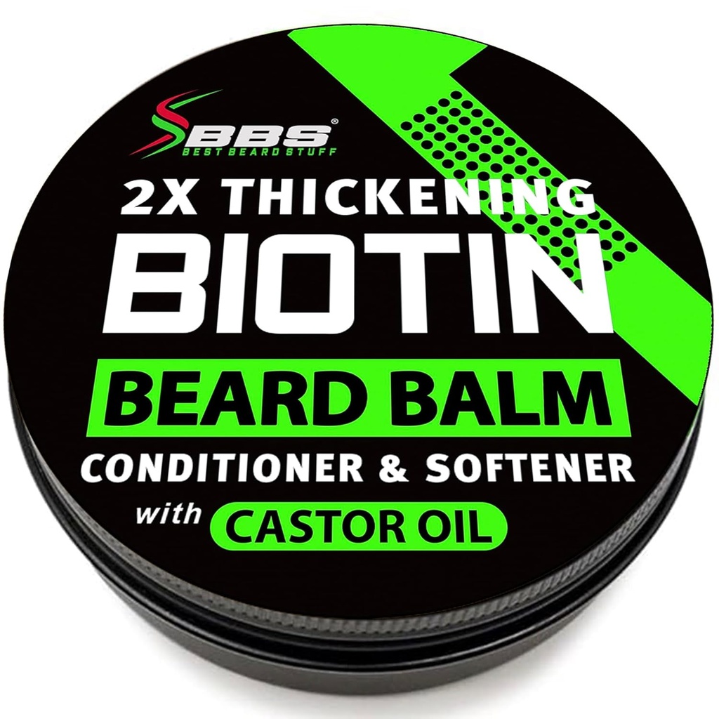 Biotin Beard Balm for Men - 2X Thicking for Beard and Mustache - Organic Mudche Wax with Castor Oil & Meadowfoam - Hydrating Faces Growth Balm & Leaveln Conditioner