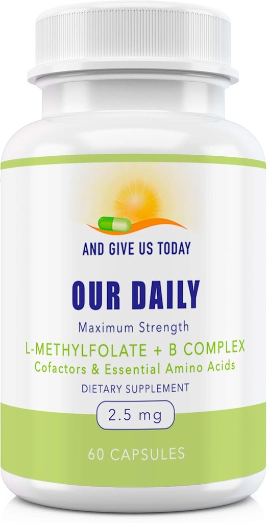 Daily Vites L- Methylfolat B Complex Cofactors & Escule Amino Acids (2.5mg) - Aktif Gagal, Metode B12 Methylcobalamin, B6 dan Glycine - 60 Count